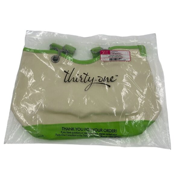 Thirty-One Canvas Crew Lime Green Cream Small Crossbody Bag Adjustable Strap New - Picture 1 of 6